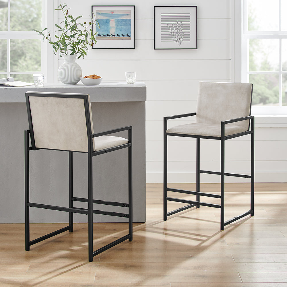 Kai Cream Velvet Bar Stool with Black Square Frame